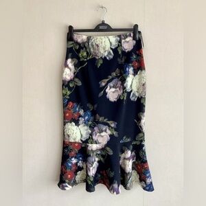 Elegant Floral Pencil Skirt - Black with Multicolor Blooms